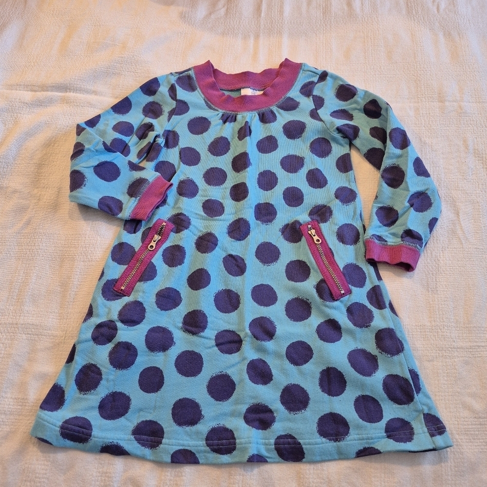 Hanna Andersson girls 110 or 5 long sleeve blue & purple dot dress VGUC